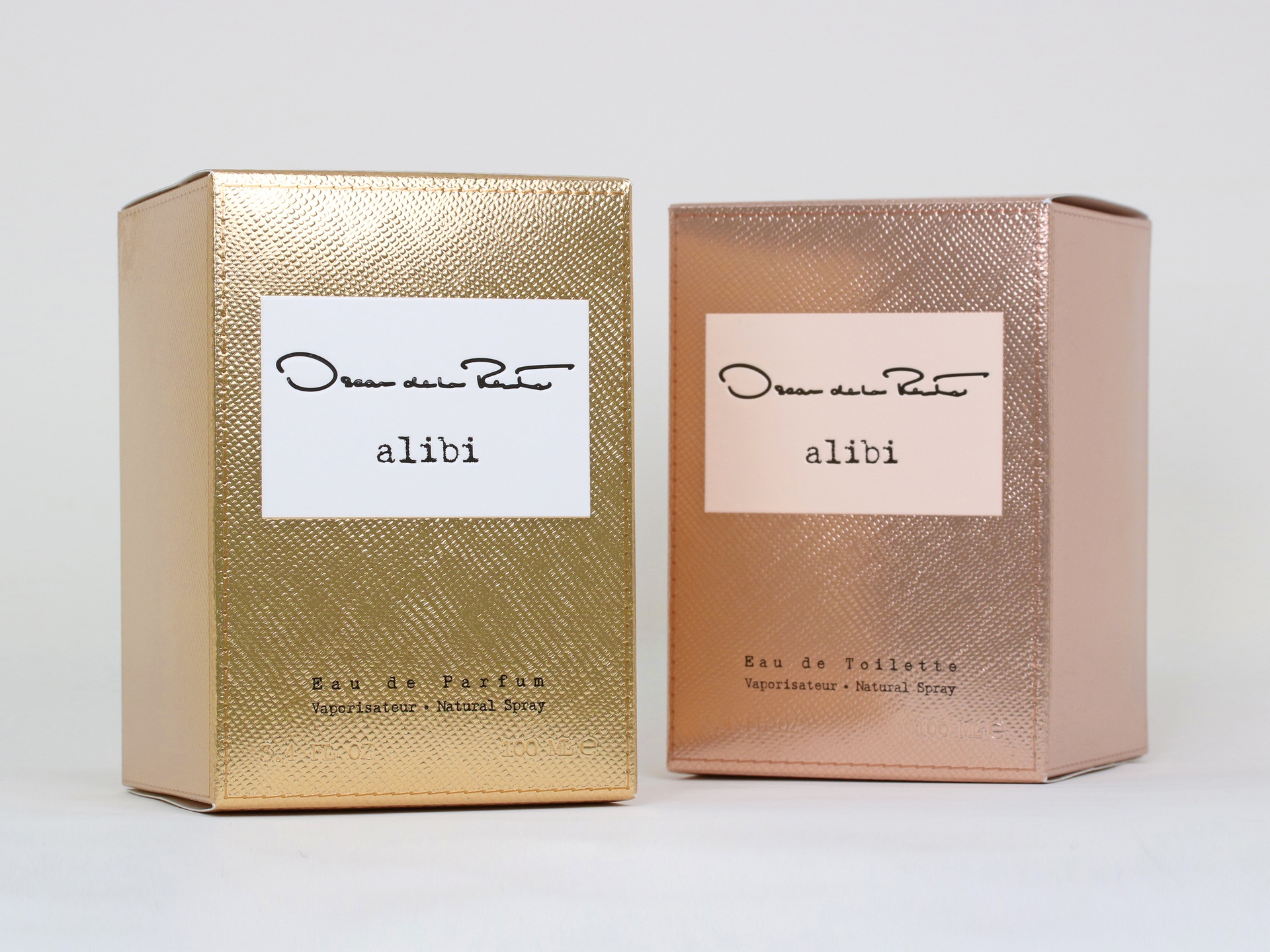 Oscar de la Renta Alibi folding cartons feature cold foiling and embossing.