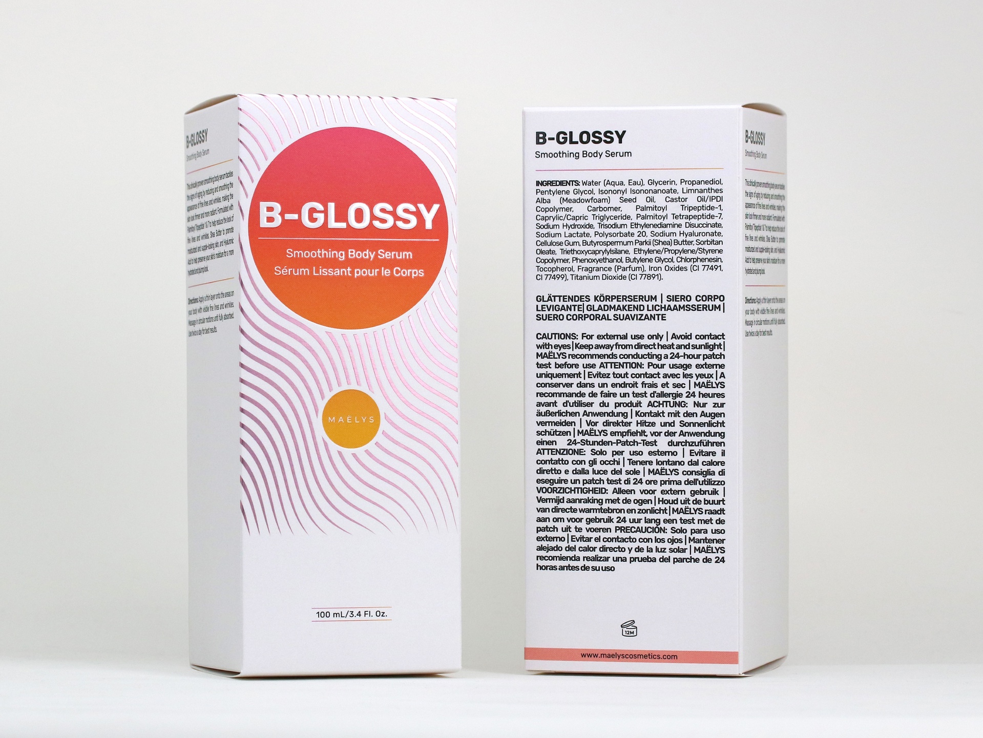 MAËLYS – B-GLOSSY Smoothing Body Serum packaging