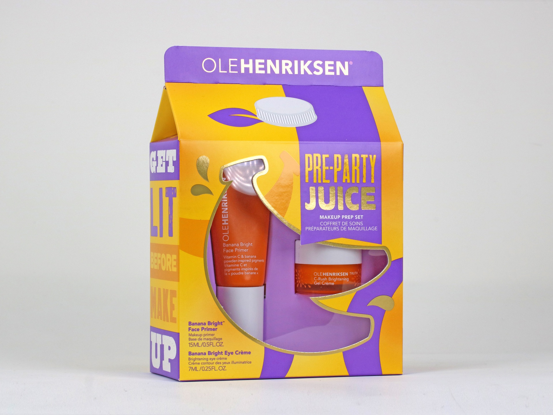Ole Henriksen gable top folding carton packaging features foil and intricate die cutting.