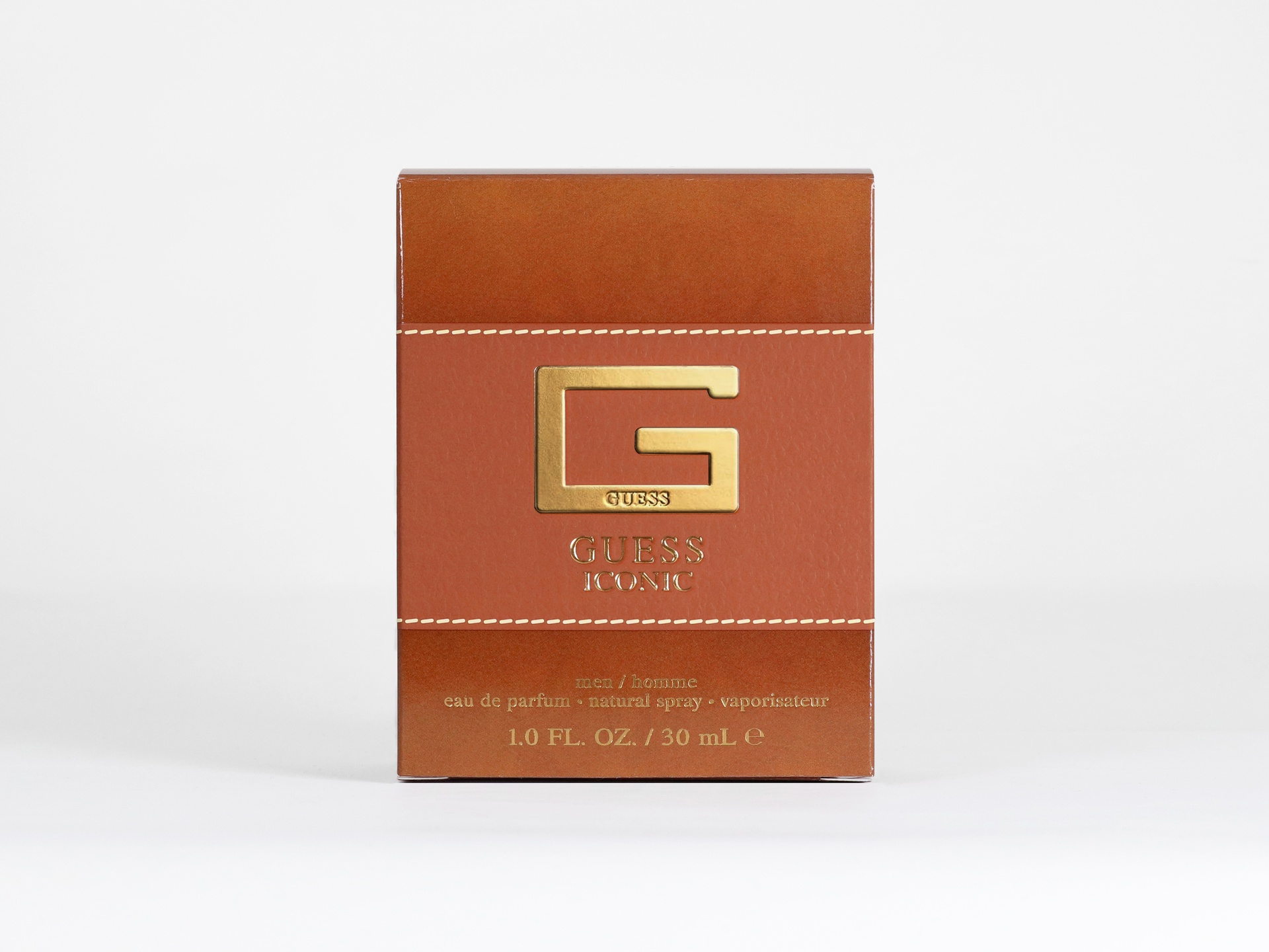 GUESS Iconic for Men folding cartons feature soft toucbh coating, foil, and embossing.