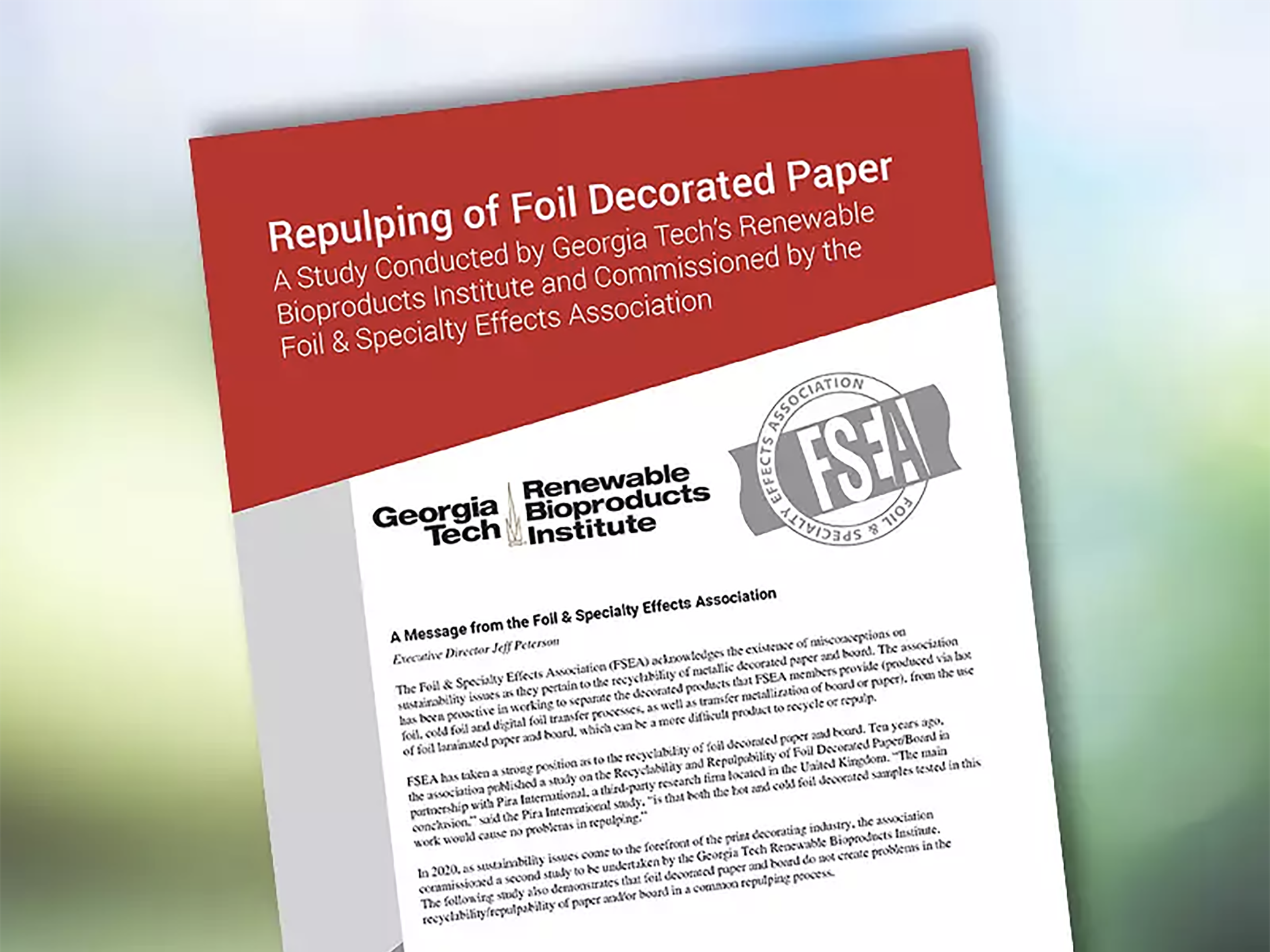 Georgia Tech Repulpability of Foil-Decorated Paper Study