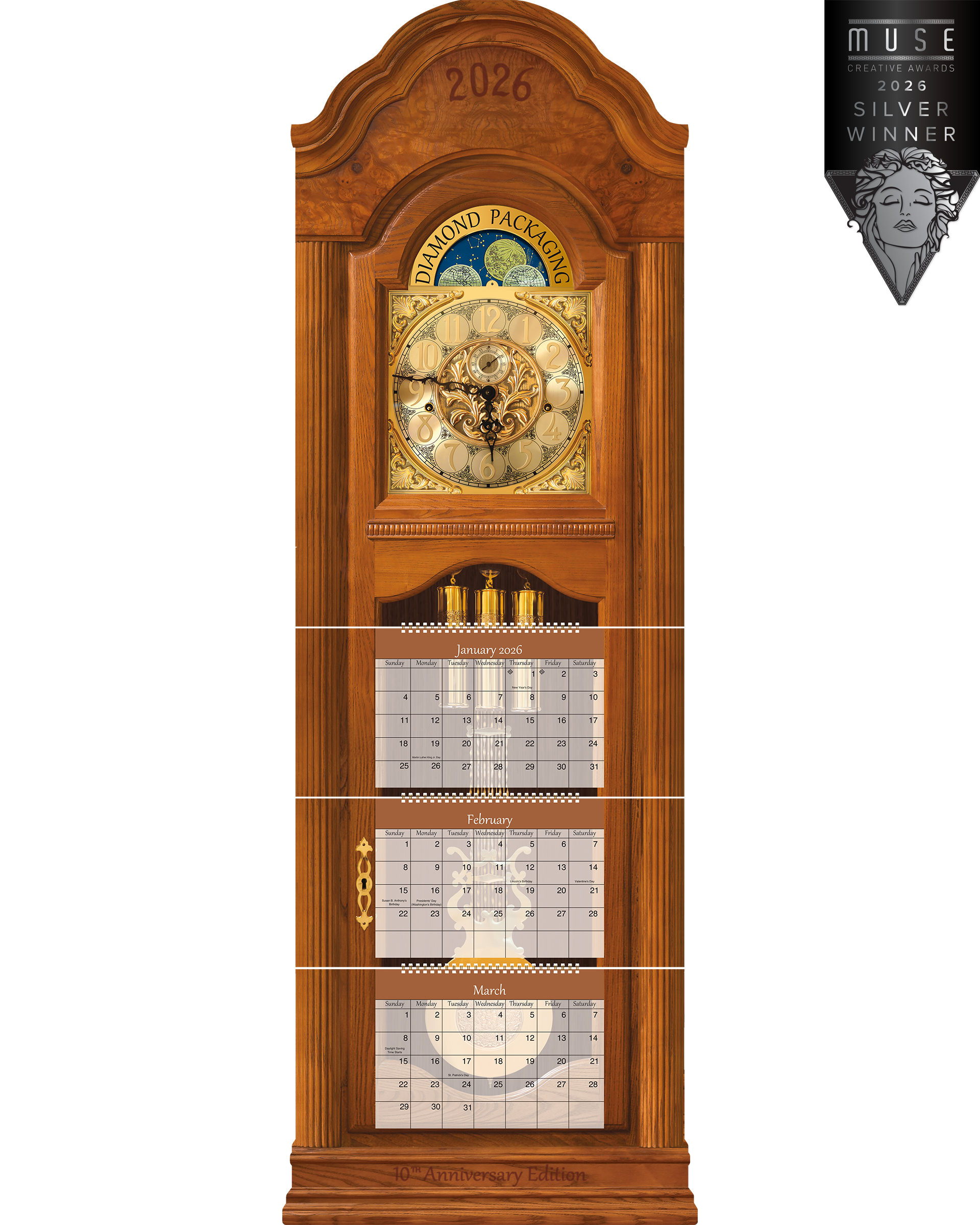 Diamond Packaging 2026 "10th Anniversary Edition Grandfather Clock" Calendar