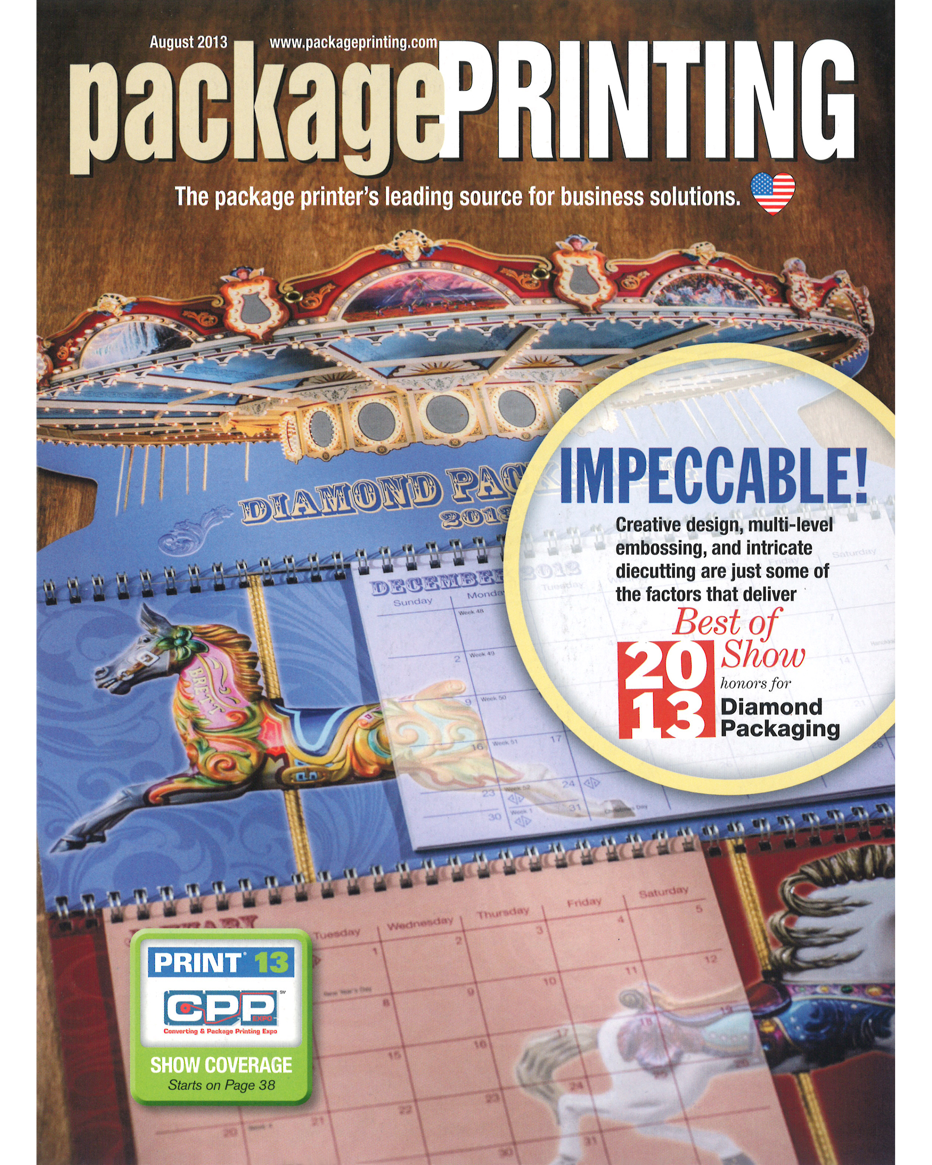 Diamond's Best of Show 2013 Calendar appears on the cover of packagePRINTING magazine.