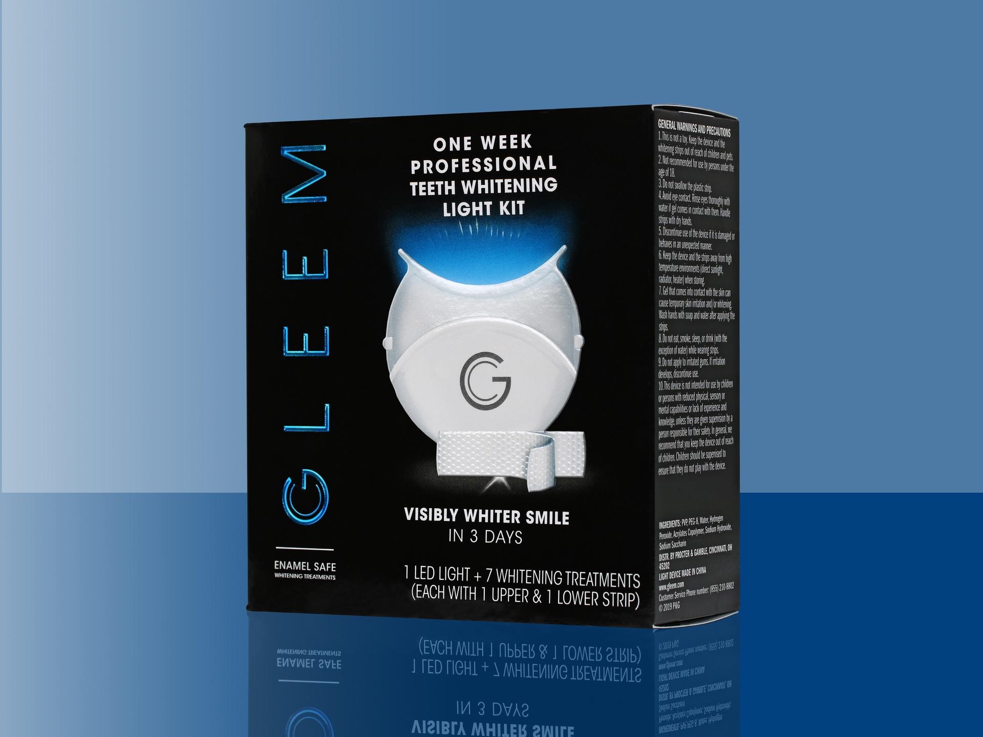 GLEEM Professional Teeth Whitening Light Kit packaging