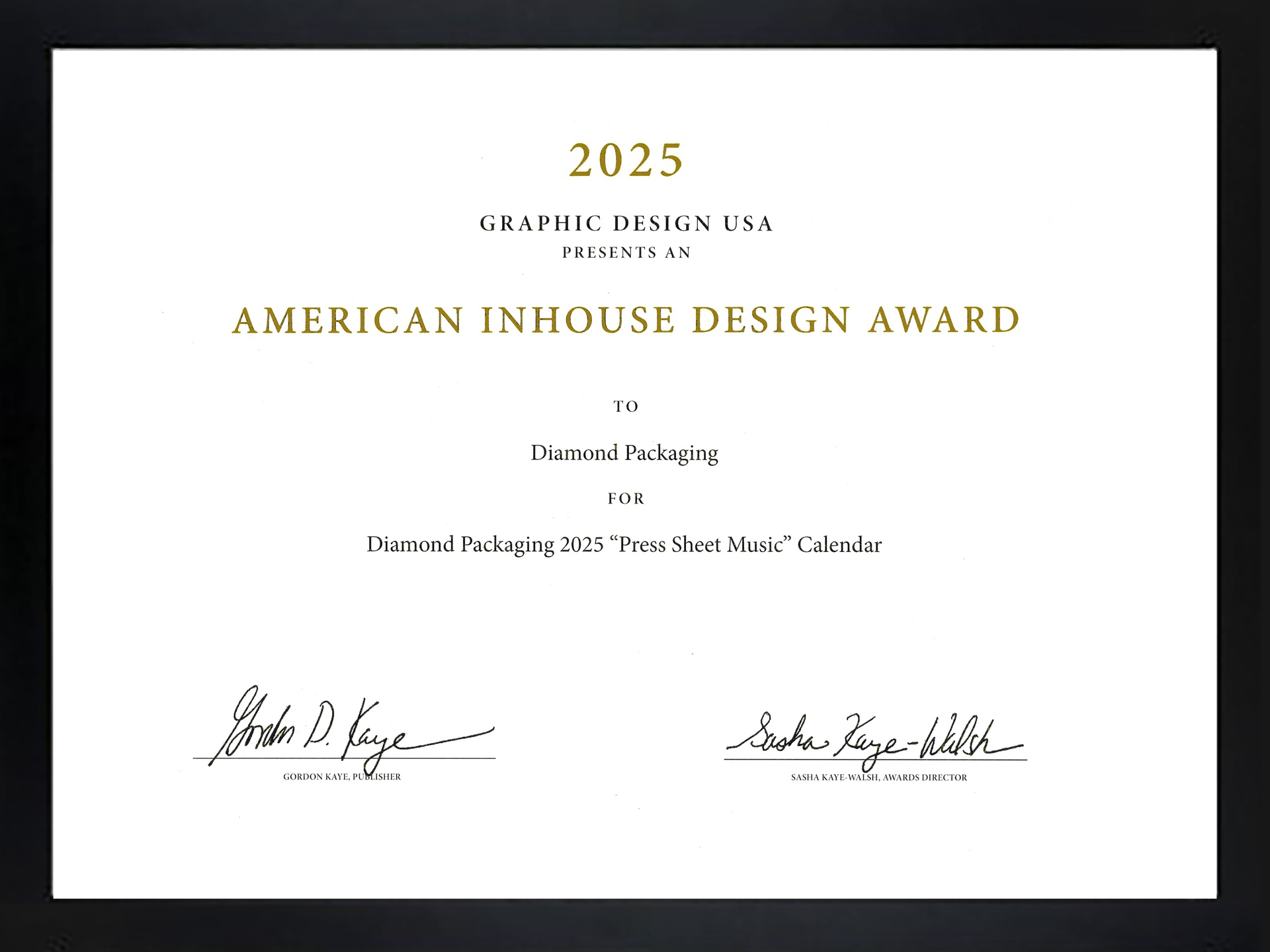 GDUSA Inhouse Design Award™ (2025 certificate)