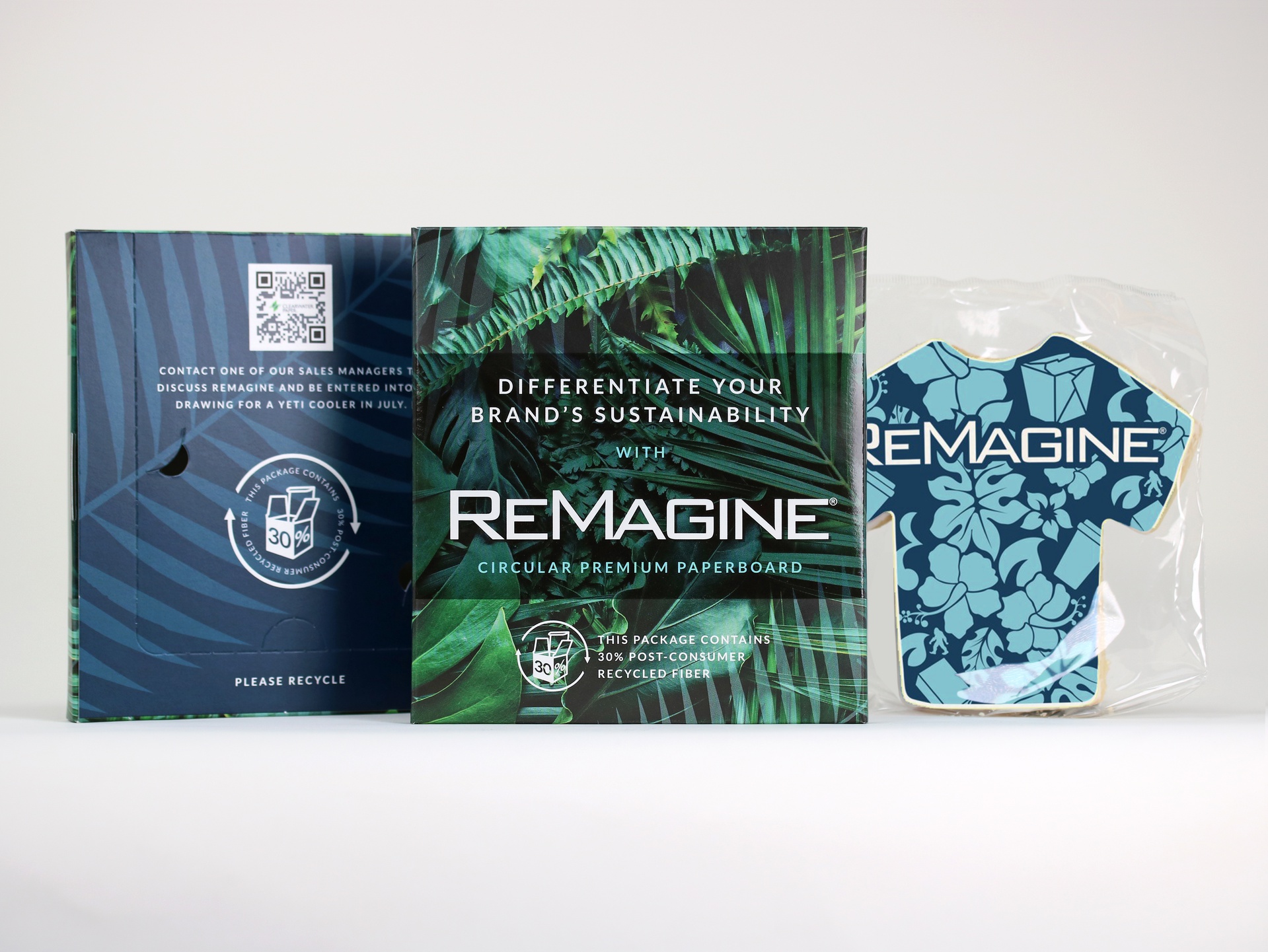 ReMagine 30% PCR paperboard promotional packaging