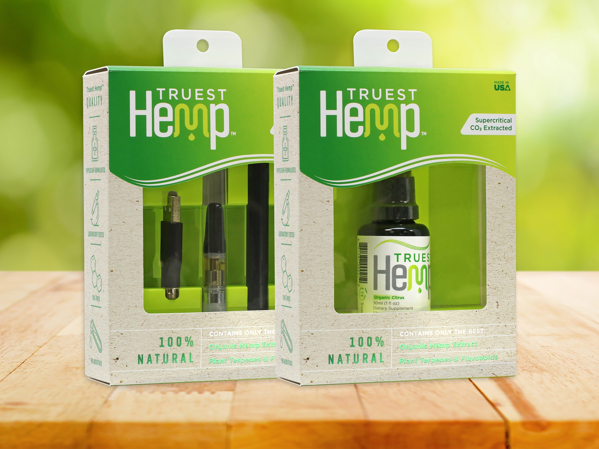 Truest Hemp CBD packaging features cold foiling on recyclable paperboard.