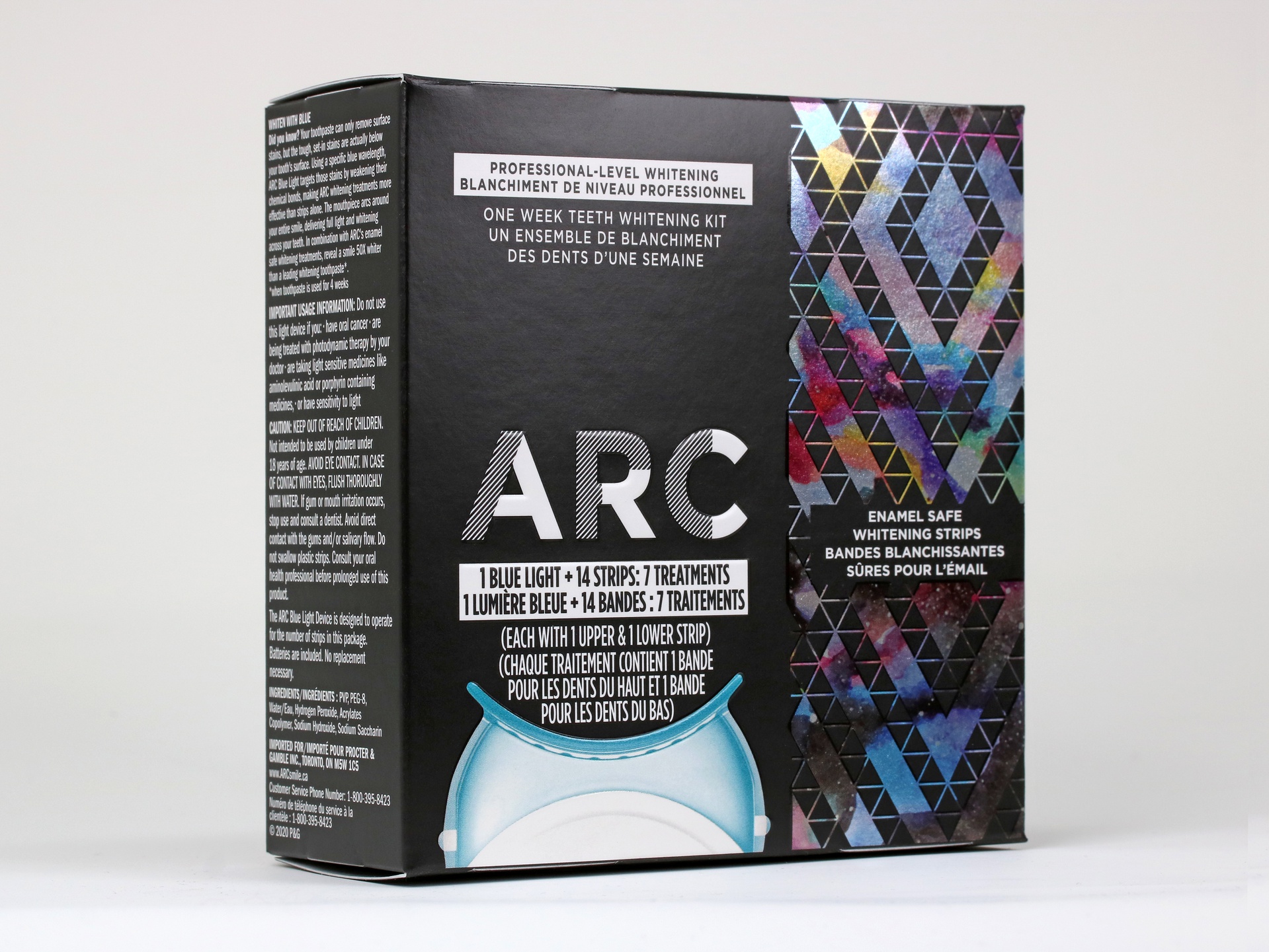 ARC Blue Light Teeth Whitening Kit folding cartons